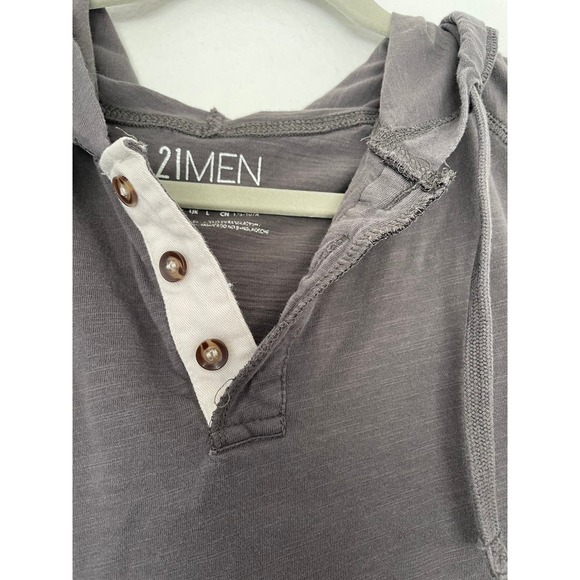 21 Men Forever 21 Men's Grey Hooded Henley Size Large L - Picture 2 of 4